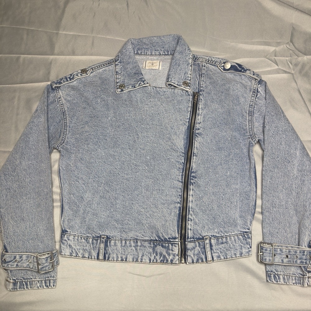 Denim‎ Moto Jacket Asymmetrical Zipper Lightwash Belts Vintage Biker 90's Medium
